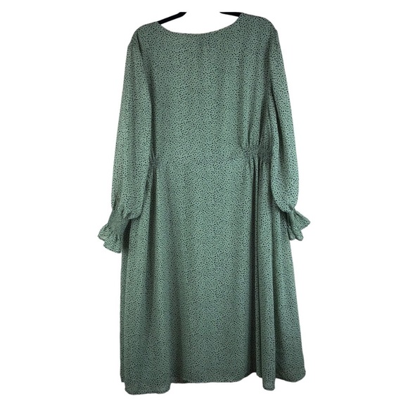 Ellos Plus Size Midi length long sleeve sage green w/black‎ dots print dress - Picture 6 of 9